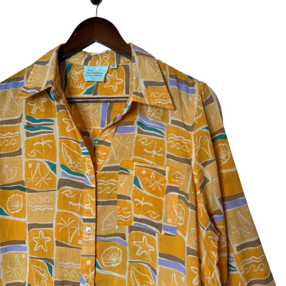 True Destinations Nautical Print Tunic Button Up Shirt Seashell 100% Cotton sz M - Picture 3 of 5